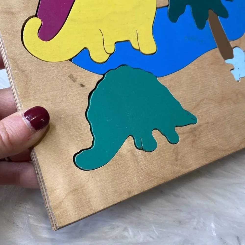 Vintage Puzzles Plus Wooden Dinosaur Puzzle 11 Pieces Multicolored Made in USA